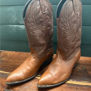 🇺🇸 Made in USA Tan Ostrich Textured Western Boots 10.5 EW